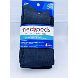 2 Pair Medipeds Over The Calf Support Compression Socks Black W 10-13 M 9-12